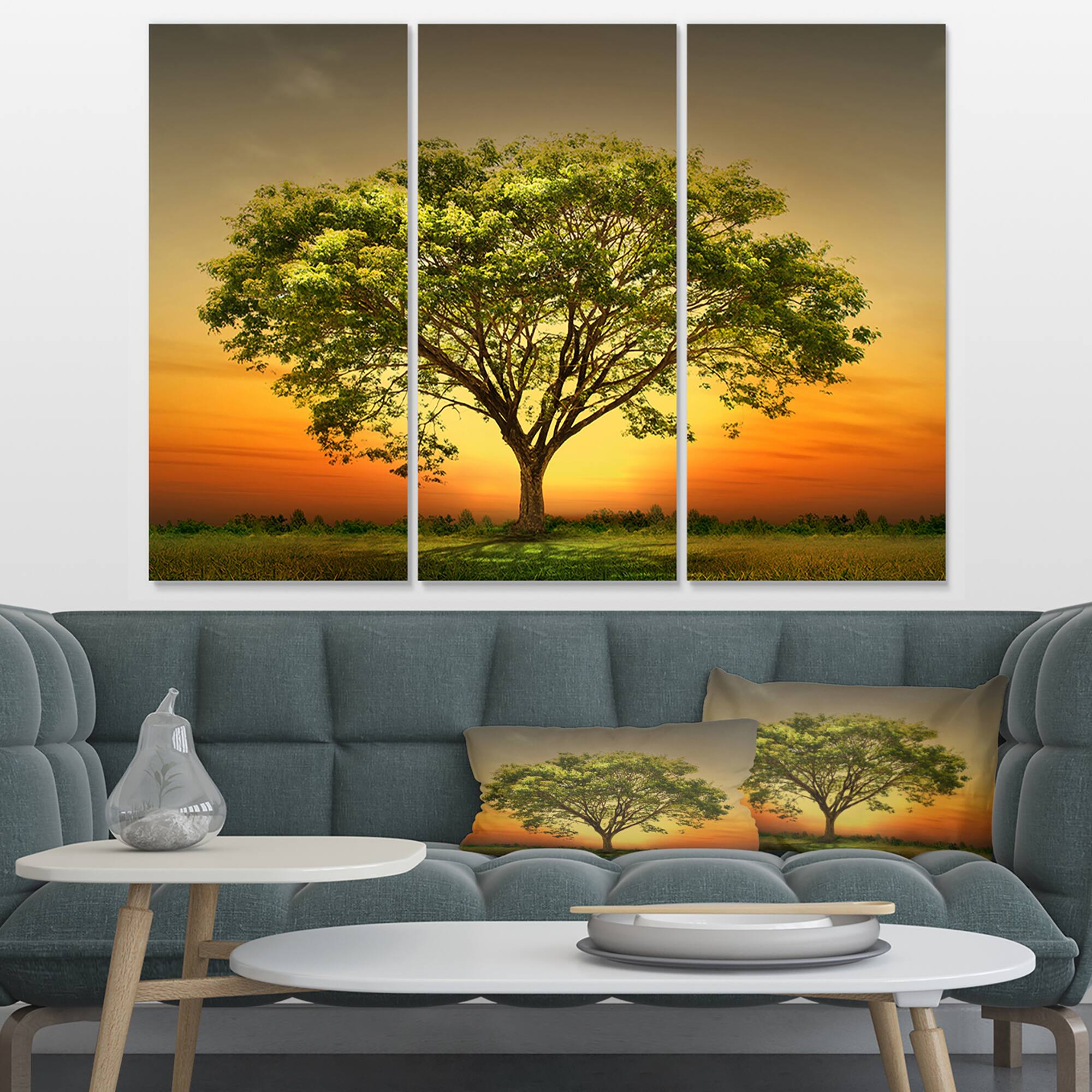 Designart - Green Tree against Setting Sun
